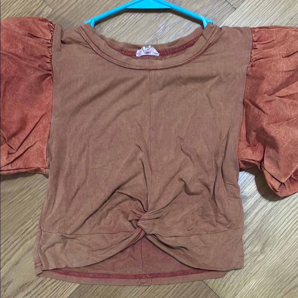 POL Rust Puff Sleeve Crop Top - Picture 3 of 6